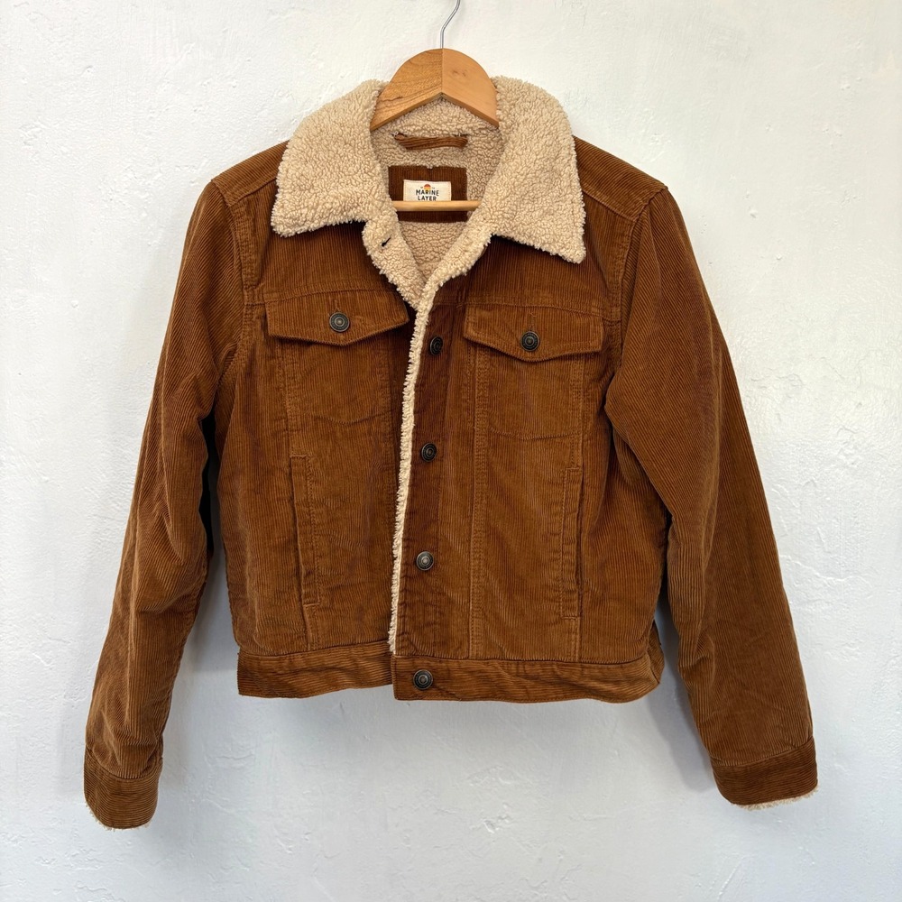 Marine Layer Sherpa Lined Corduroy Jacket Women Size Medium Brown